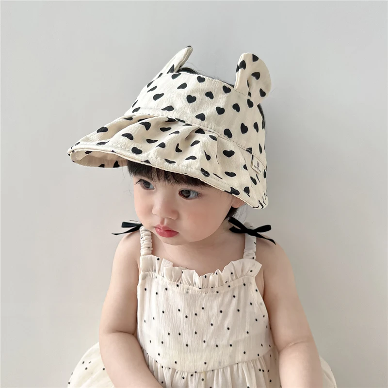 Summer Baby Sun Hats Cotton Dots Pattern Kids Boys Girls Sunscreen Visor Caps Children Empty Top Hat Big Brim Hollow Hat