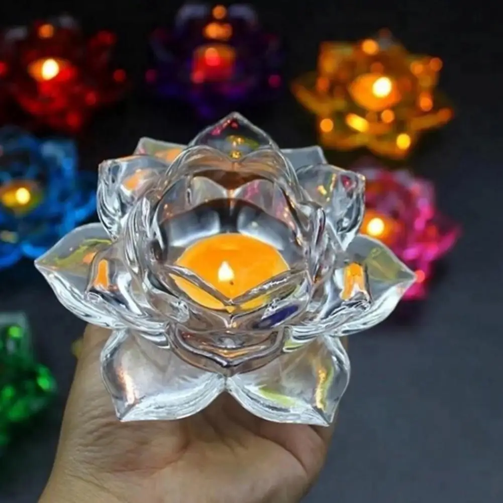 Glass Candle Holder Dining Table Candle Holder Elegant Chinese Lotus Candle Holder Faux Flower Taper Pillar Tealight for Wedding