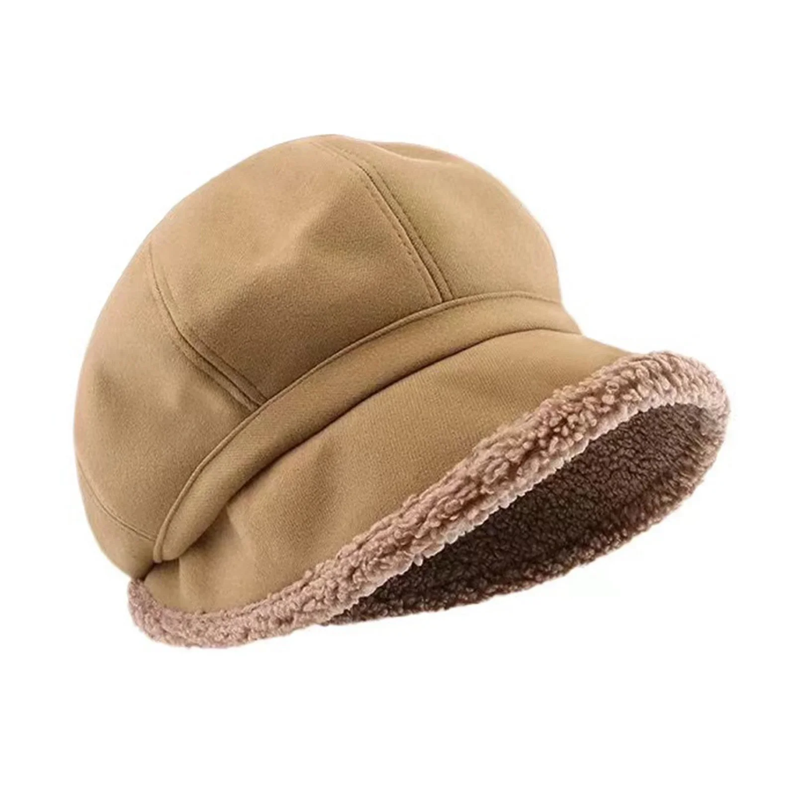 Winter Autumn Retro Fleece Fisherman Hat - Lamb Wool Warm Cold-Proof Face-Slimming Slouchy Octagonal Beanie