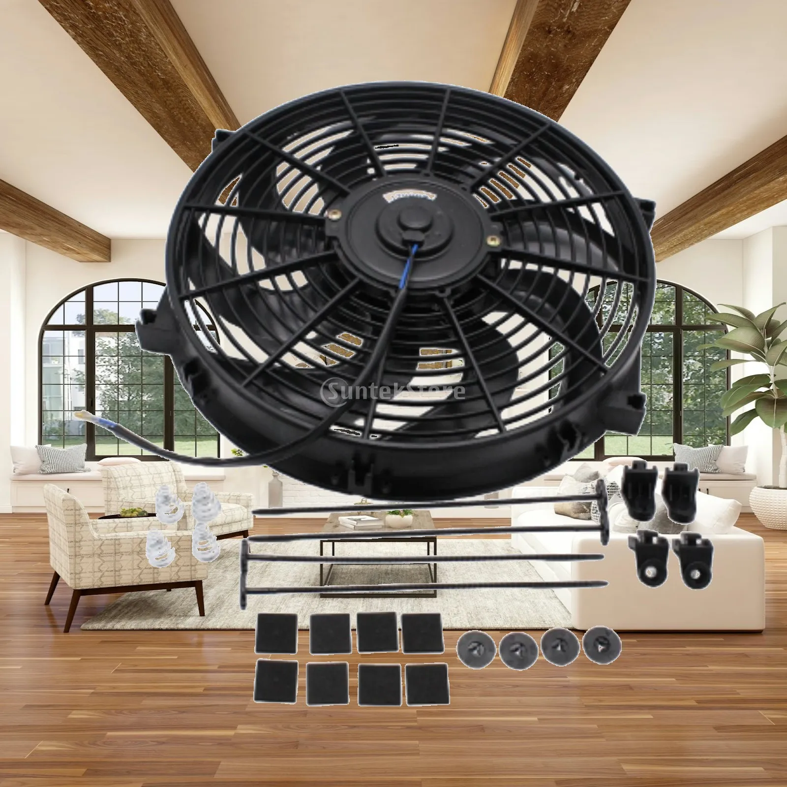 Universal Radiator Fan Assembly 14 Inch Slim Design 12V 900 CFM High Flow Electric Fan Kit for Vehicle Cooling