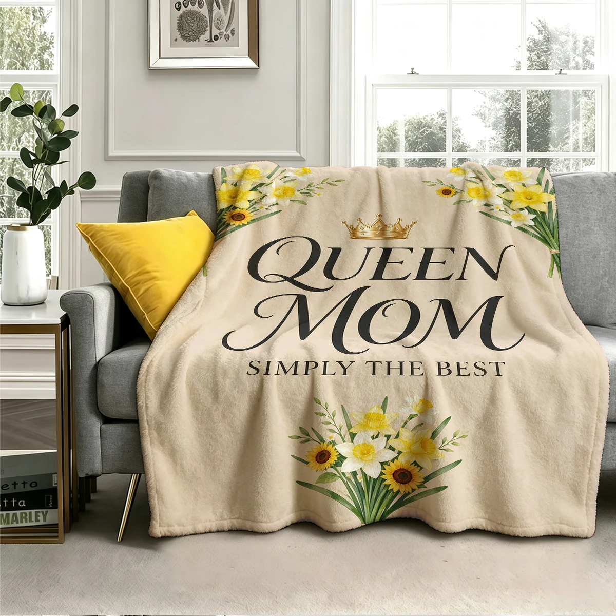 Queen Mom Daffodil Cream Warm Flannel Fleece Blanket Thick Soft Cozy Throw Blanket for Winter Bed Couch Plush Bedspread
