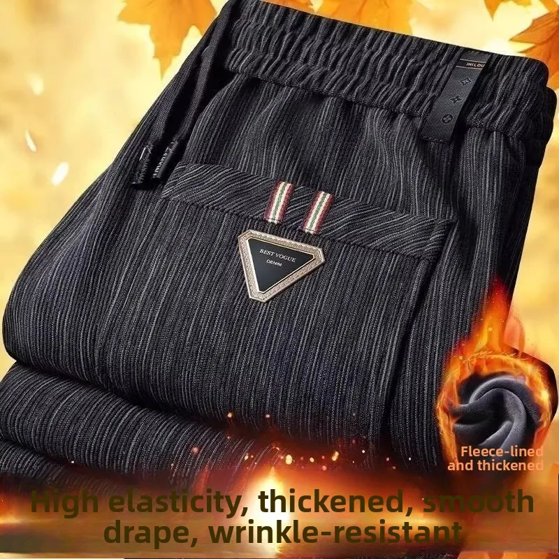 

Men's Casual Fce Lined Straight Leg Loose Work Pants Autumn Winter Construction Site Wear Resistant Dirt Proof Long Trousers