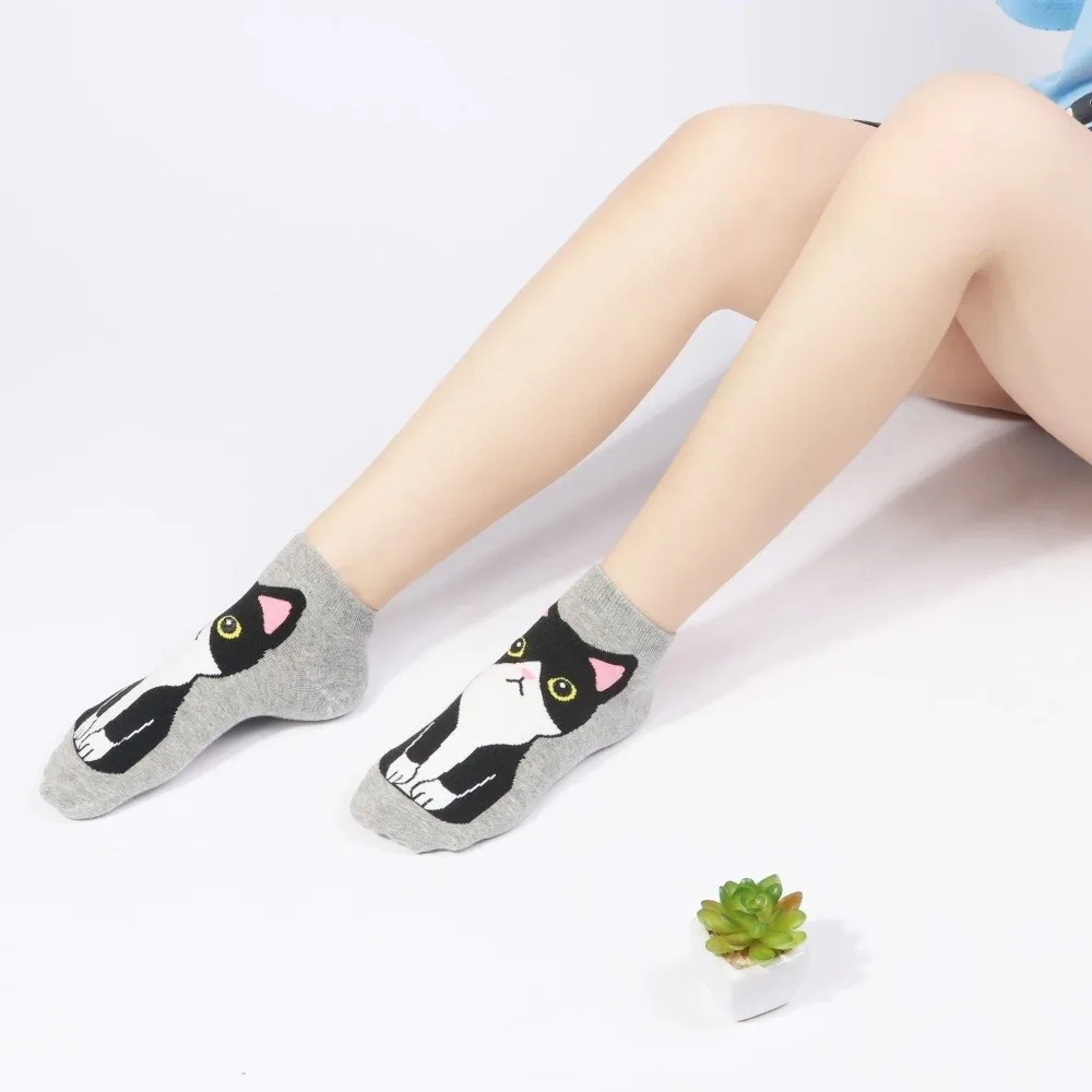 

1/5 Pairs/Set Cartoon Cat Women's Ankle Socks​​ Soft & Comfortable​​ Breathable Boat Socks Casual Animal Print Low-Cut Socks​​