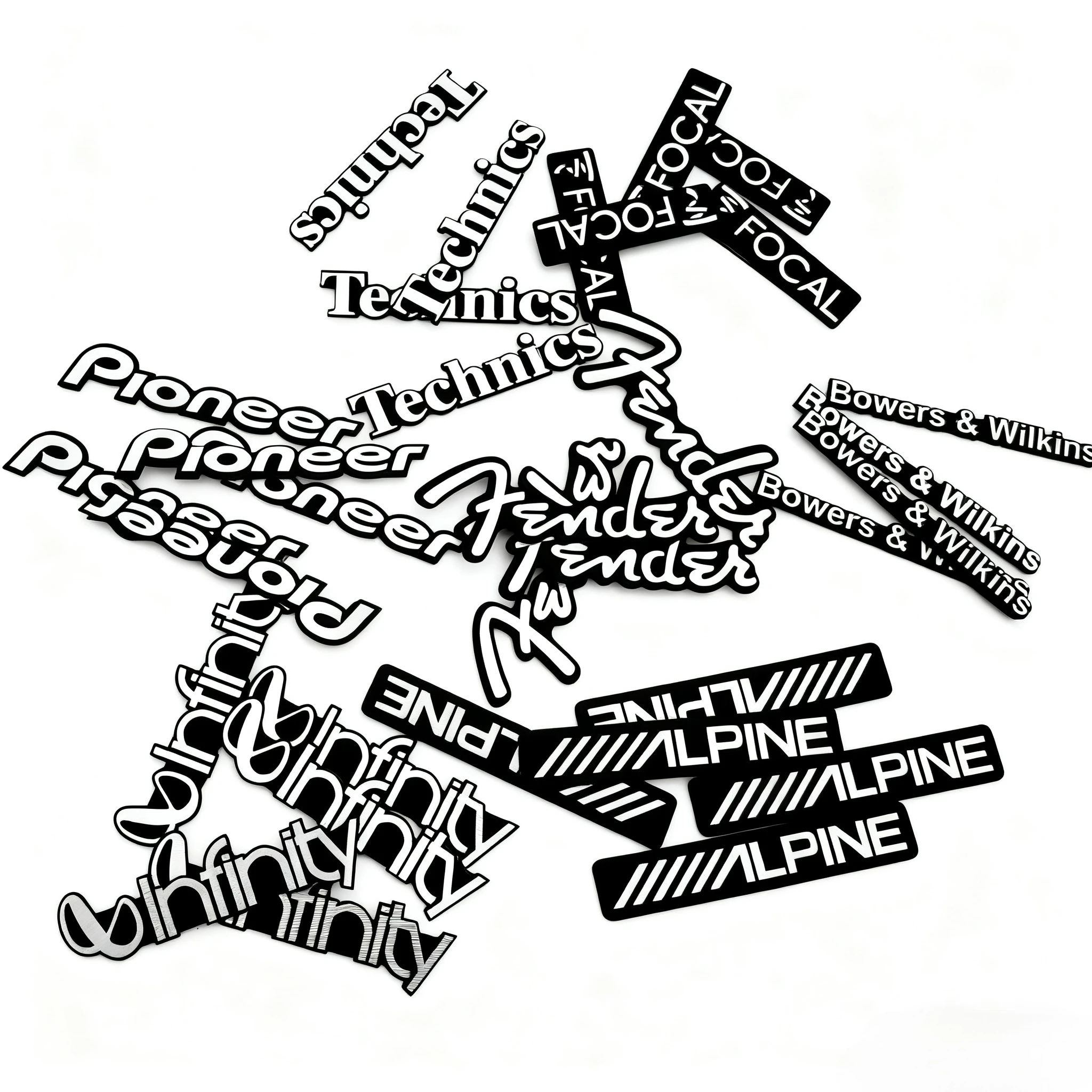 

5pcs 20pcs Metal Aluminum Alloy Car Speaker Emblems Stickers For Pioneer Technics FENDER FOCAL ALPINE Bowers & Wilkins infiniti