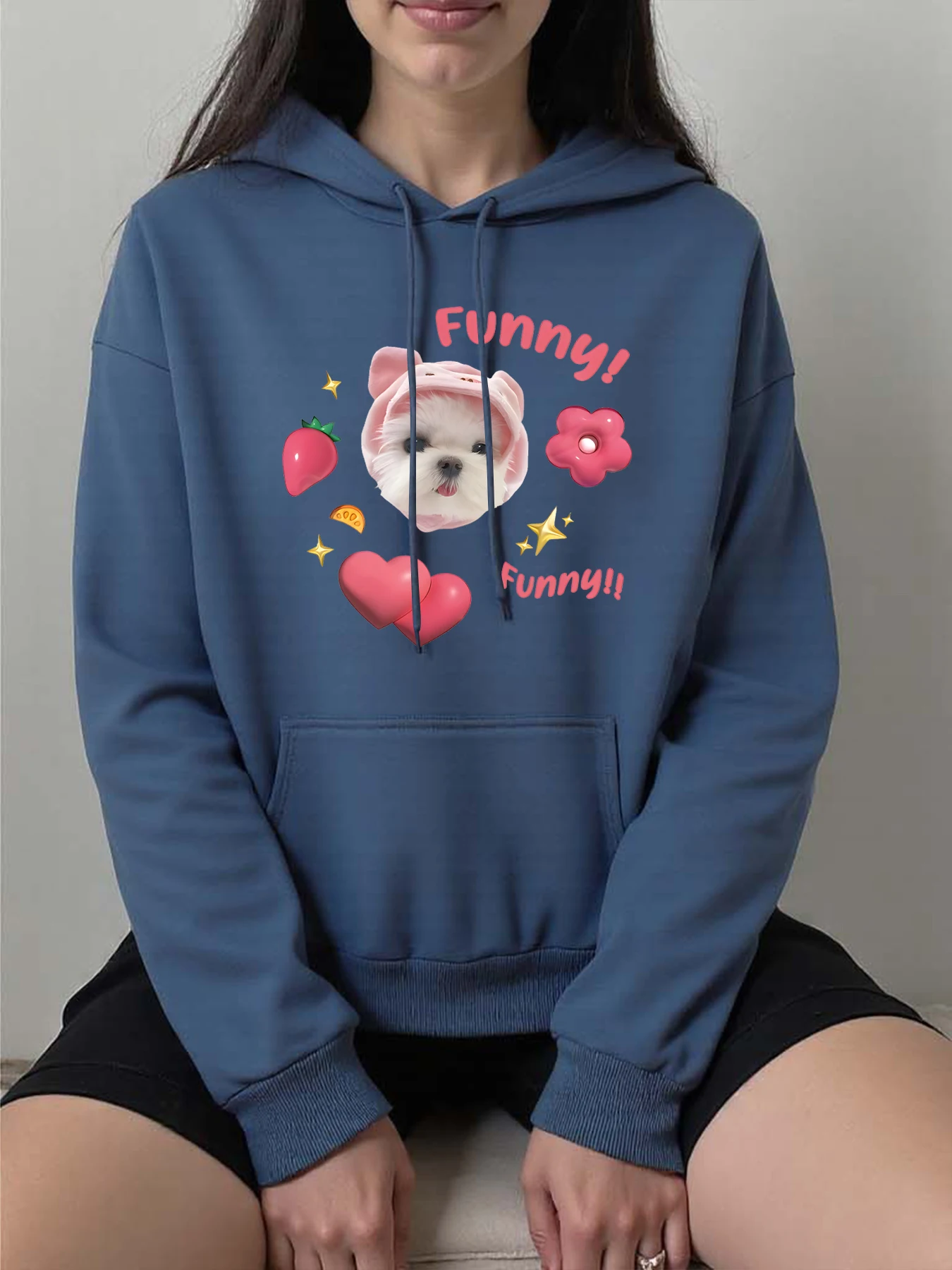 

Забавная толстовка с принтом собаки в виде сердца и цветов, женские свободные толстовки с карманами, разноцветный осенний пуловер, универсальная флисовая женская уличная одежда