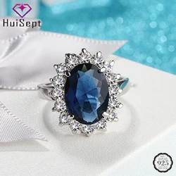 HuiSept Trendy Women Rings 925 Silver Jewelry with Sapphire Zircon Gemstone Accessories for Wedding Party Gift Finger Ring