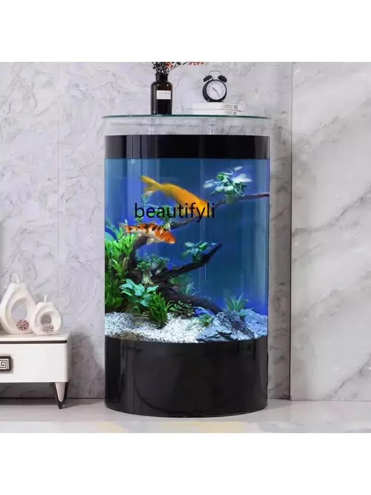 

Light Luxury and Simplicity Glass Fish Tank Living Room Home Aquarium Floor Ecological Cylinder Change Water Ecological Pot