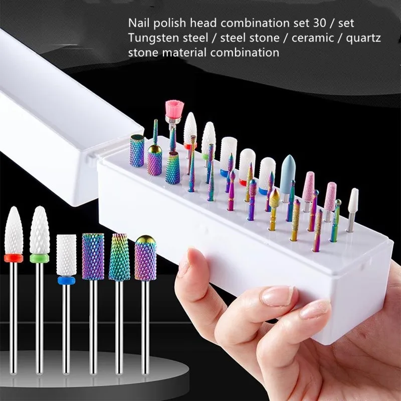 

30Pcs Nail Art Drill Bits with Storage Display Box Carbide Tungsten Grinding Nail Polish Head Set Electric Manicure Accessory