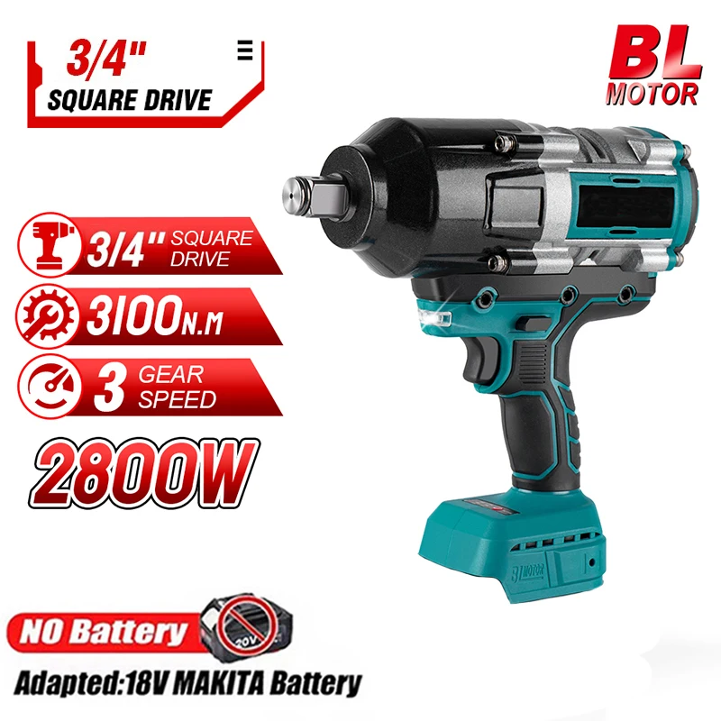 3100NM Brushless Impact Electric Wrench 3/4 inch Cordless Wrench 588VF Battery Handheld Power Tool For Makita 18v Battery