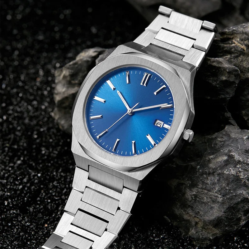 No logo Mens Watch 50M Waterproof Stainless Steel Strap for Seiko VJ32 Quartz Movement Luxury Sport Business Style Clock Gift