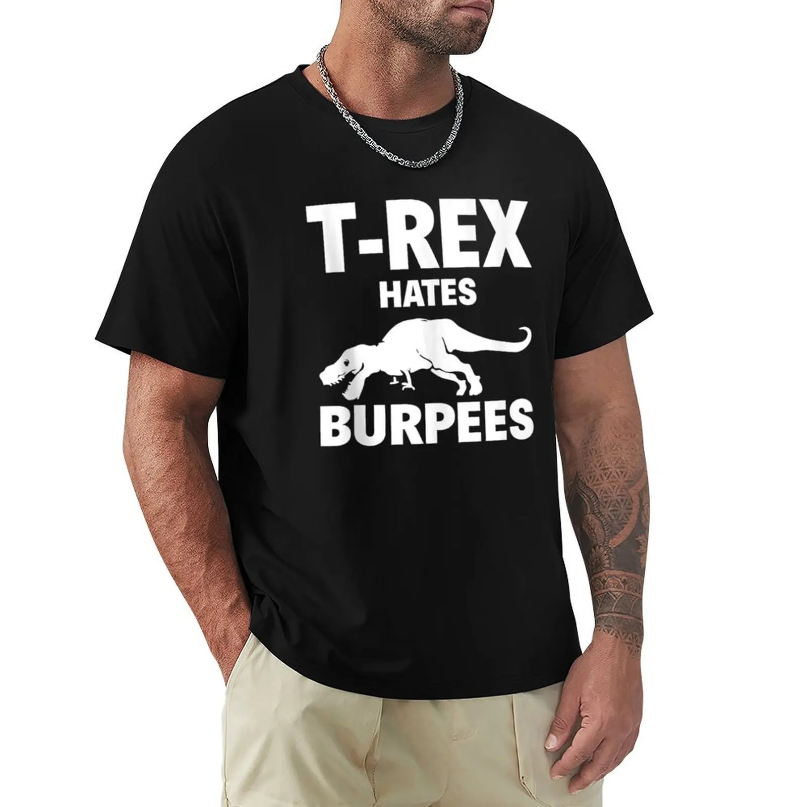 

T Rex Hates Burpees Funny Dinosaur Gym Workout T-Shirt anime clothes quick drying Short sleeve tee men