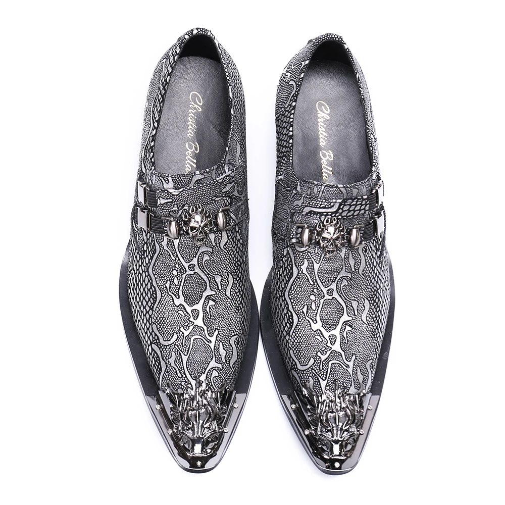 Christia Bella Italian Style Metal Pointed Toe High Heels Men Business Formal Shoes Genuine Leather Men Party Dress Oxford Shoes