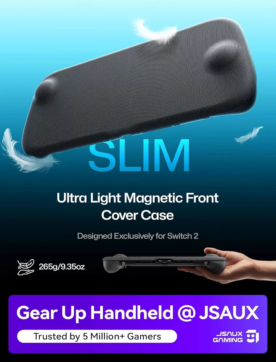 Split Protective Case for Switch 2, Slim Magnetic Detachable Front Cover, Dock Compatible, Ergonomic Anti-Slip Grips Shell