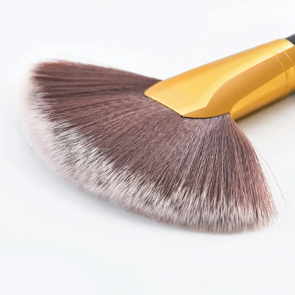 Loose Powder Brush Easy to Clean Reused Soft Comfortable Eco-friendly Makeup Tool Golden Color Tube Large Fan Finishing Powder