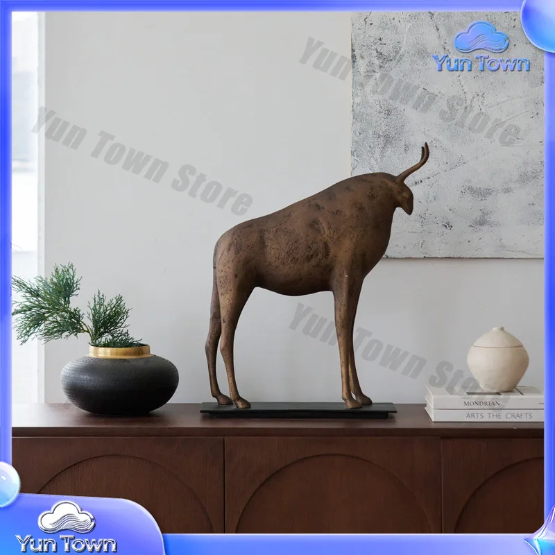 Indian retro old aluminum abstract bronze cow decorative ornament new Chinese living room porch high-end art sculpture