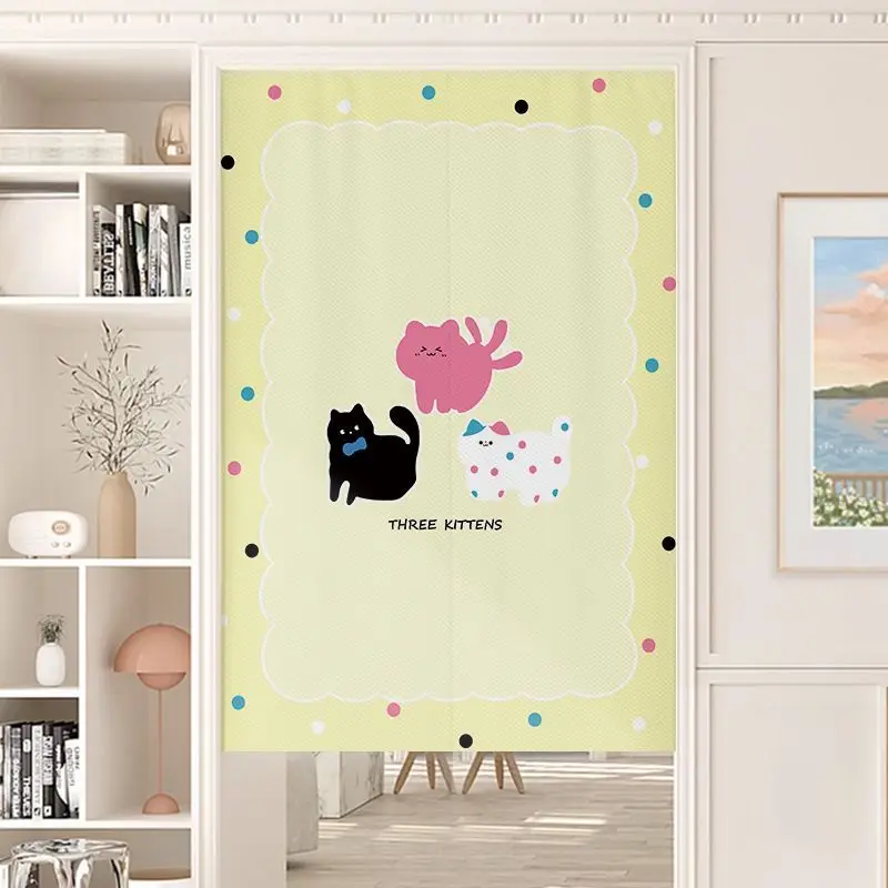 Three Color Kitten Door Curtain Three Kittens Colored Polka Dot Kitten No Punching Entrance Bedroom Privacy Partition Curtain