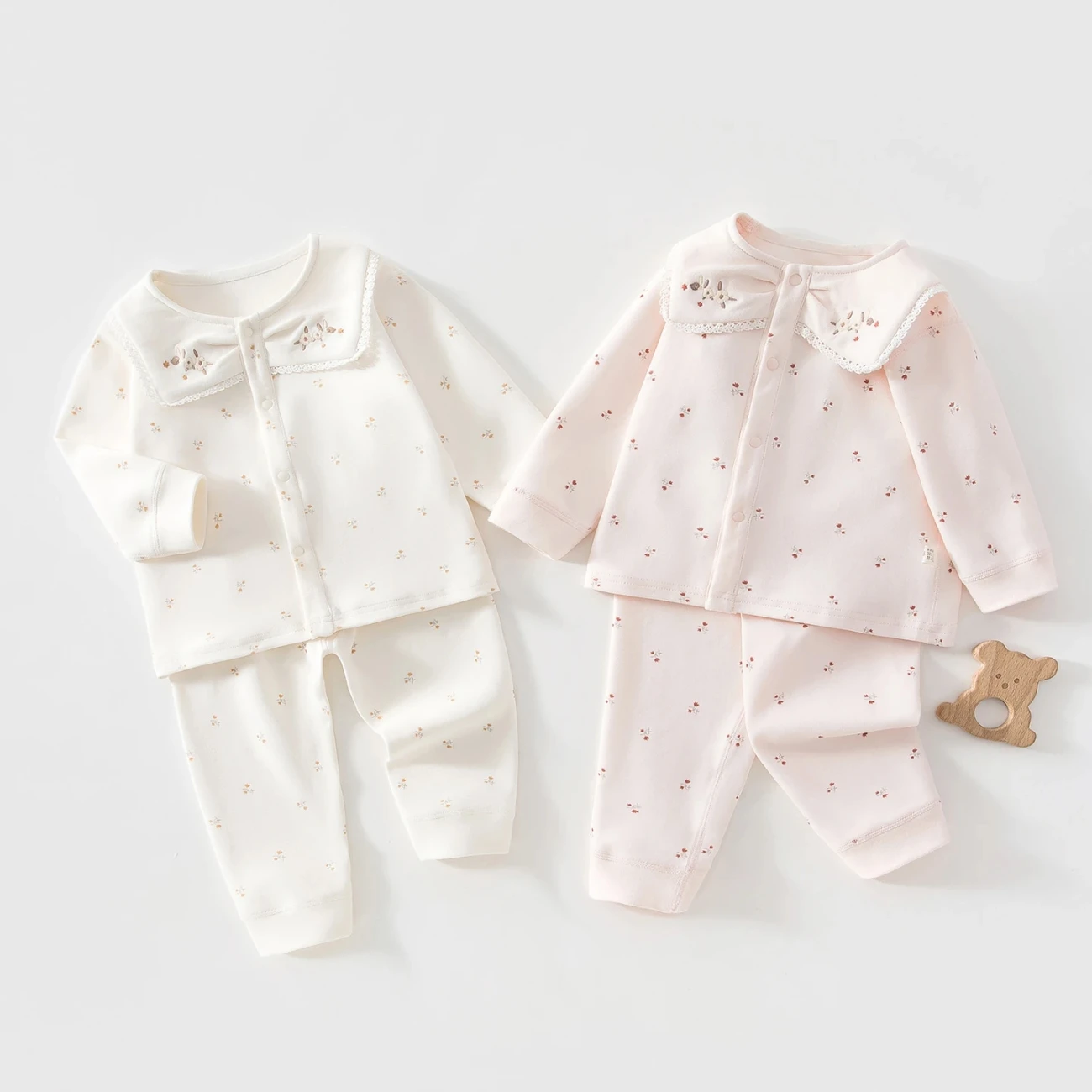 Spring and Autumn Baby Pure Cotton Seamless Four-Season Autumn Clothing Set, Two-Piece Home Wear, Princess Style, British Style, Skin-Friendly