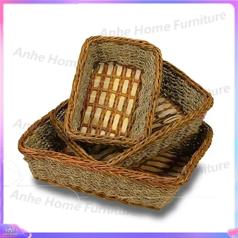 Rectangle Pet Bed Woven Seaweed Bamboo Basket Tray Soft Cat Dog House Winter Warm Kennel Cushion Small Animal Sleeping Mat