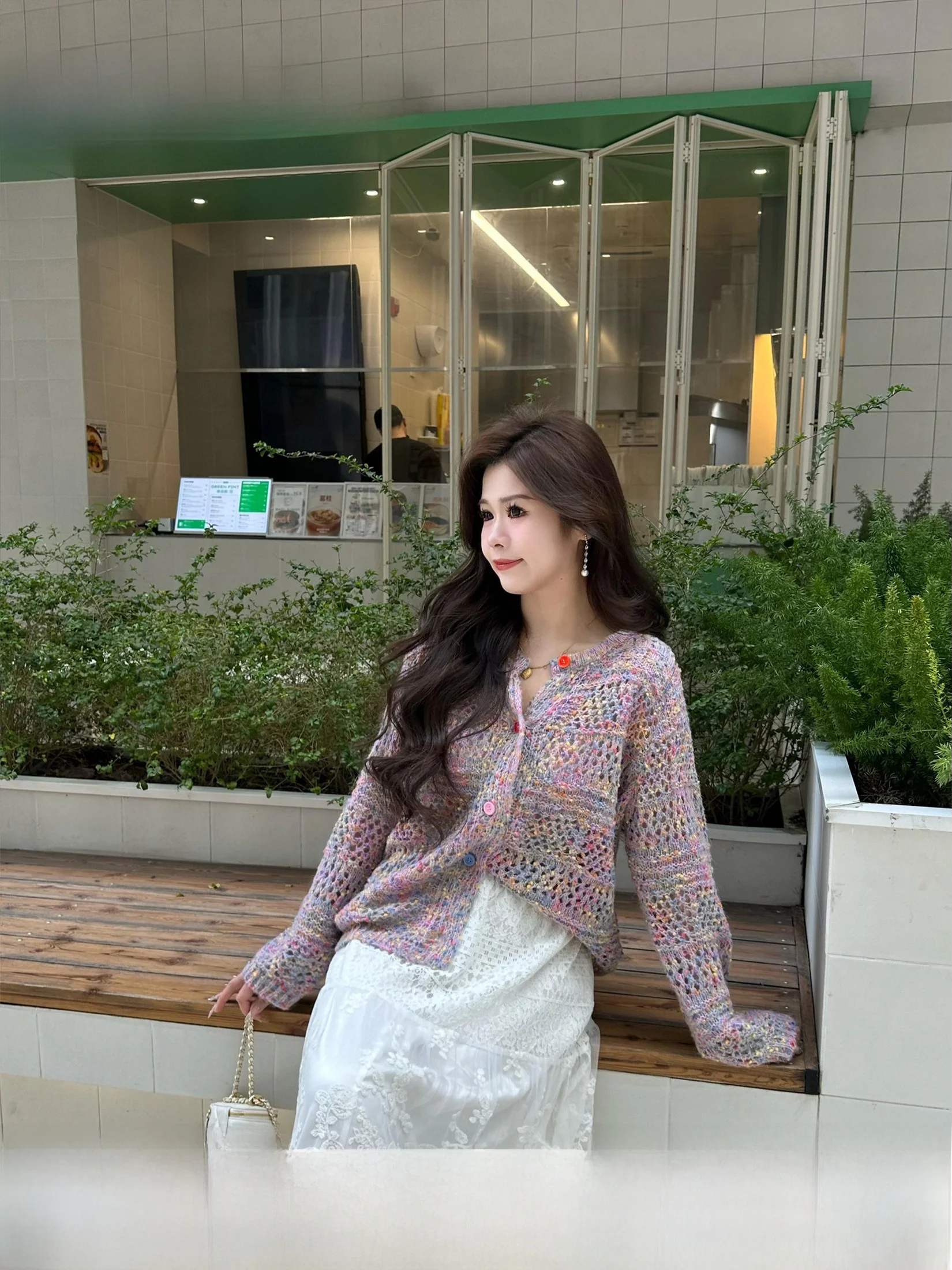 

Фиолетовый женский вязаный кардиган с V-образным вырезом и длинными рукавами, весенний, модный, стройнящий, универсальный, мягкий, приятный к телу