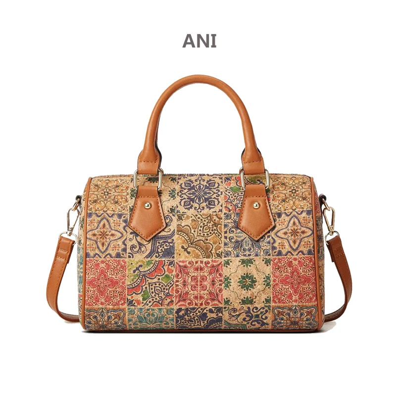 

Soft Cork Treebark Handbag Retro Print Double-Sided Tote Bag Large Capacity Crossbody Bag Women's Fashionable Eco-Friendly Bag
