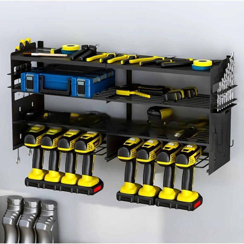 Multi-function Tool Storage Rack Wall-mounted Power Tool Rack Electric Drill Screwdriver Tools Holder Heavy Duty Tools Organizer