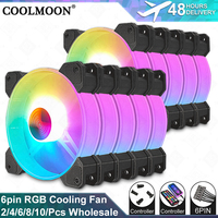 Wholesale 120mm RGB Fan COOLMOON PC Case Air-cooled Cooling Fan Mini 6PIN Interface with Controller 1200RPM Silent Fan AURA SYNC