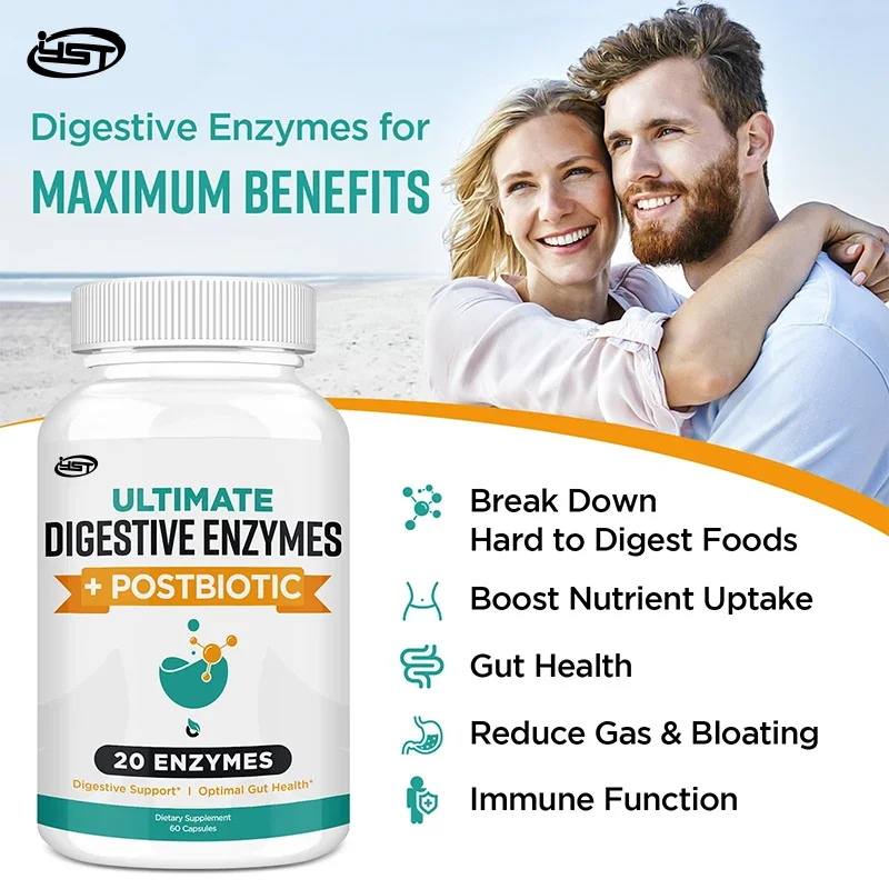 Orgabay Digestive Enzymes 1000mg with Postbiotics, 20 Enzyme Blend for Bloating, Optimal Digestion and Gut Function