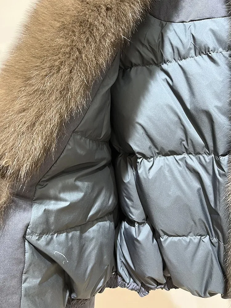 2025 frauen Neue Pelz Jacke Herbst Winter Weiße Gans Unten Mäntel Natürliche Echt Fox Pelz Kragen Outwear Vielseitig Denim Jacke weibliche