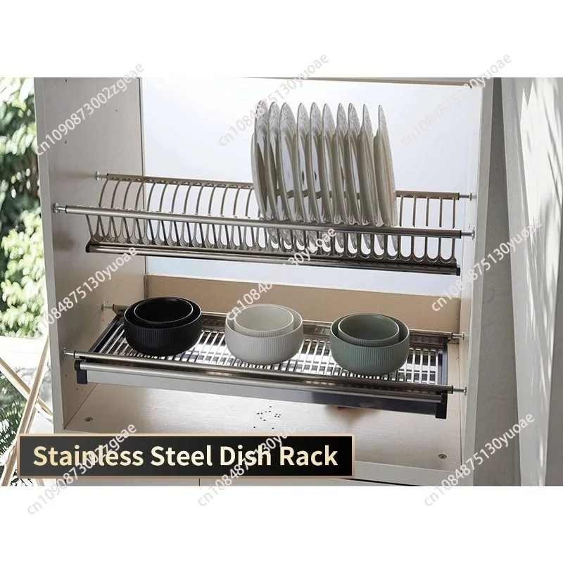 Dish rack Kitchen cabinet Built-in stainless steel double-layer dish rack Drain rack Shelf Storage Wall hanging Multi-purpose