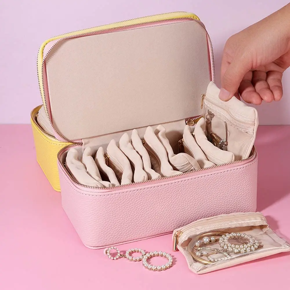 

Simple Dustproof PU Jewelry Box with 12 Small Pouches PU Leather Jewelry Storage Case Organizer Jewelry Display Box Travel
