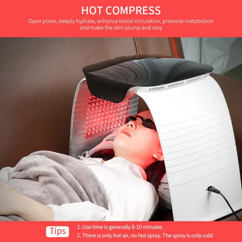 New 4 in 1 LED Photon Machine 8 Colors LED Mask Cold Nano Spray Moisturizing Hot Compress UV Light Absorb Ca+ SkinRejuvenation