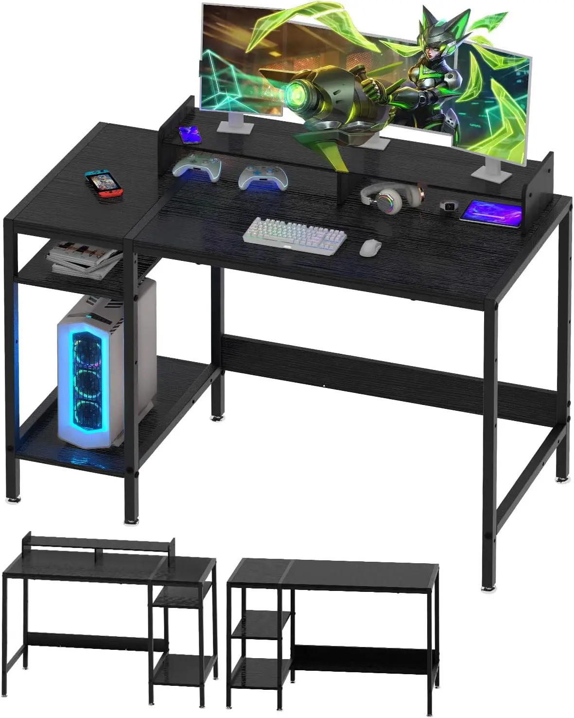 

Computer Desk - 38” GamingDesk, Home Office Desk with Storage, SmallDesk with Monitor Stand, WritingDesk for 2 Monitors, Adju