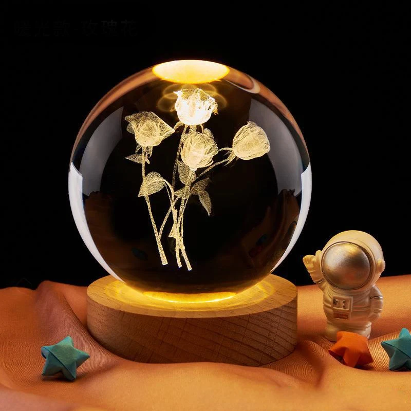 3D Rose Crystal Ball Color Night Light,Birthday Girlfriend Classmate Wife Children Christmas Valentine\'s Day Gift Bedroom