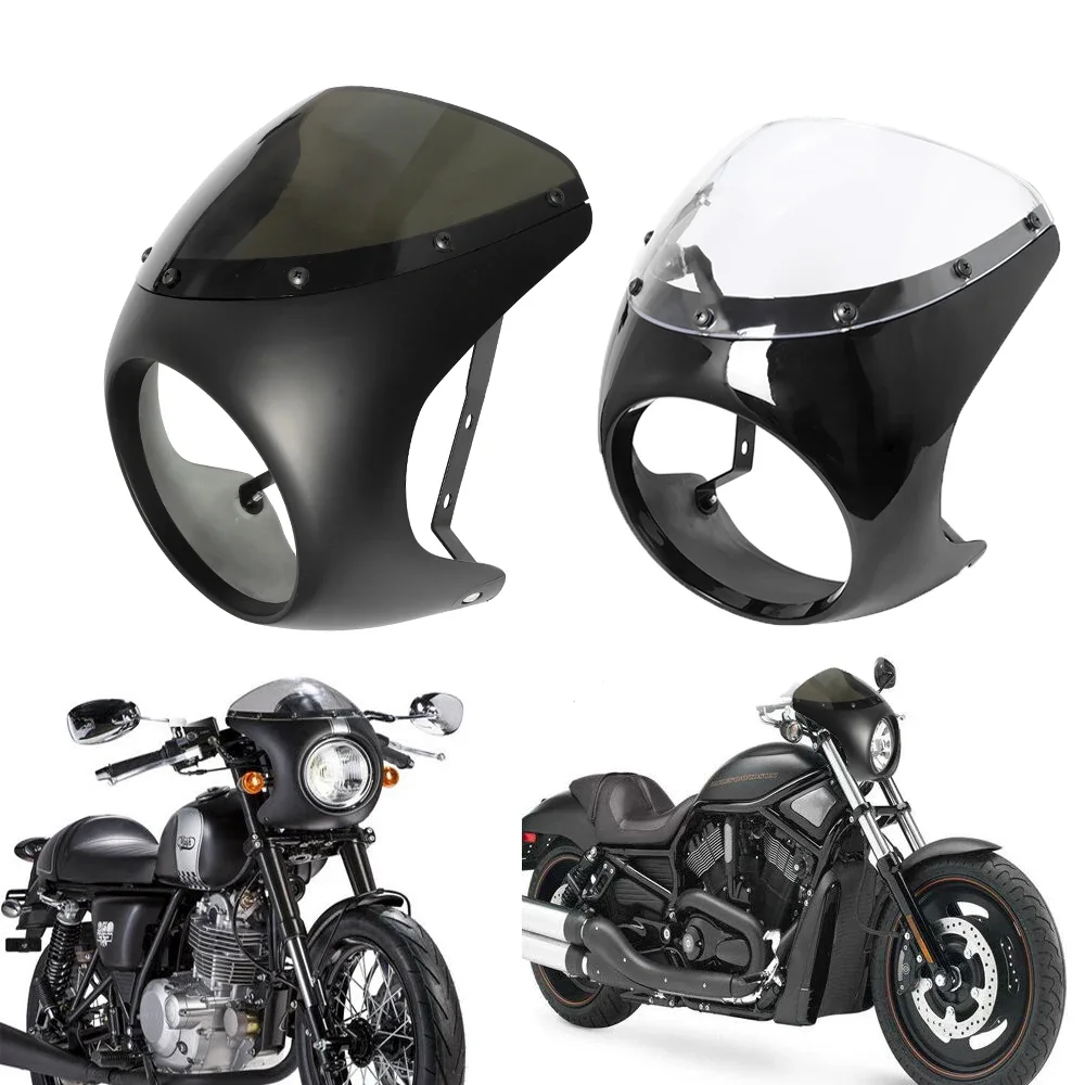 For Harley Sportster Bobber Touring Honda Motorcycle Universal Cafe Racer 7inch Headlight Handlebar Fairing Windshield Kits