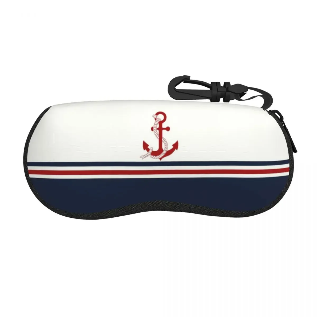 Custom Navy Blue Stripes Nautical Anchor Boat Shell Glasses Case Unisex Travel Eyeglasses Case Sunglasses Protector Box