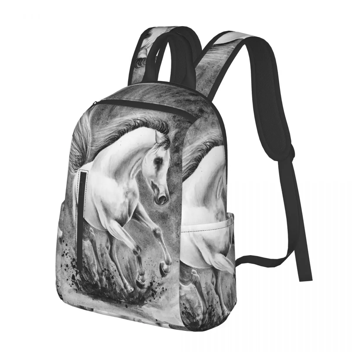 

Animal White Horse Painting Art Student Backpack School Bag Hiking Travel Daypack for Men Women Bookbag Shoulder Bags
