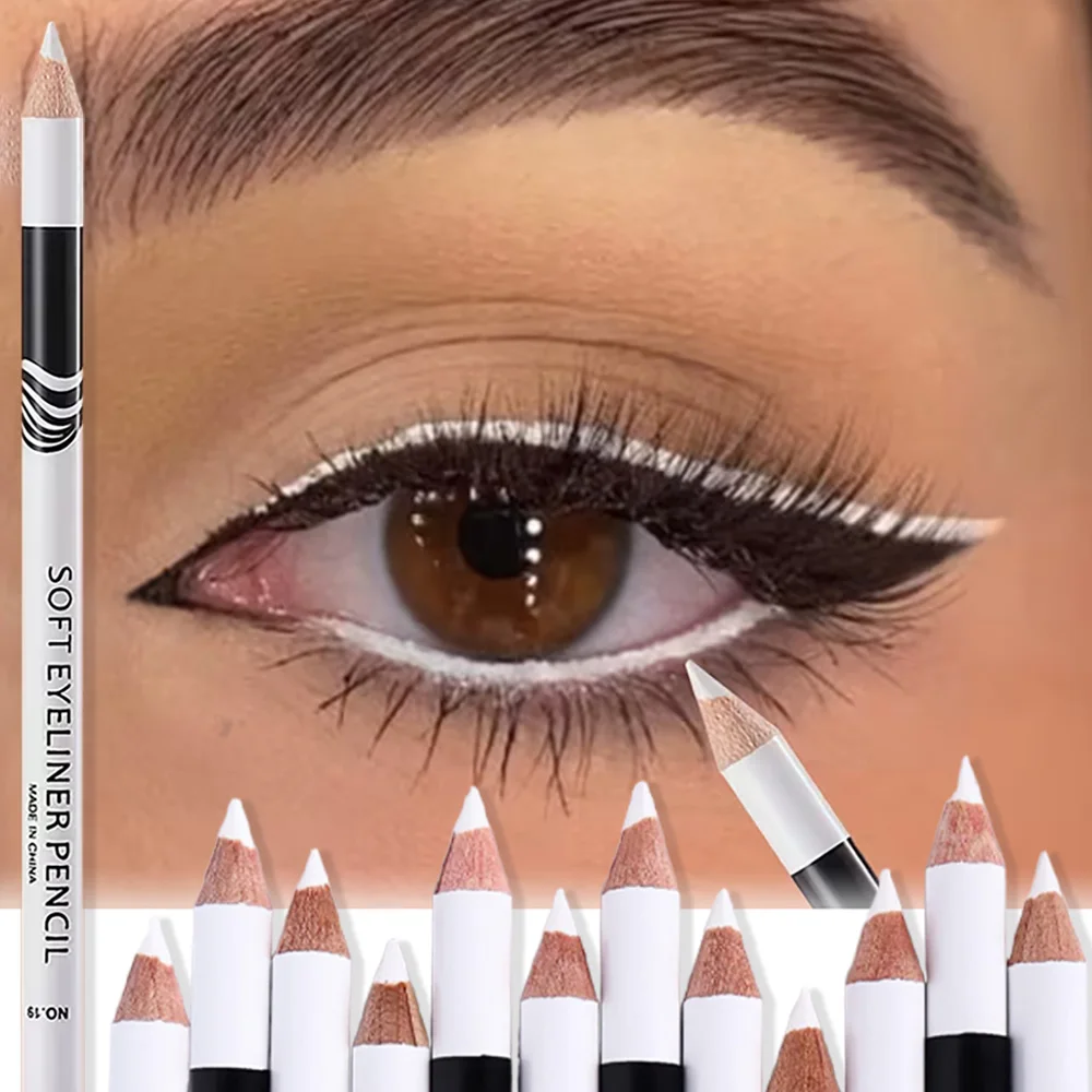 12pc/set White Eyeliner Makeup Smooth Easy To Wear Eyes Brightener Highlighter Waterproof Long Lasting Lying Silkworms Pencil