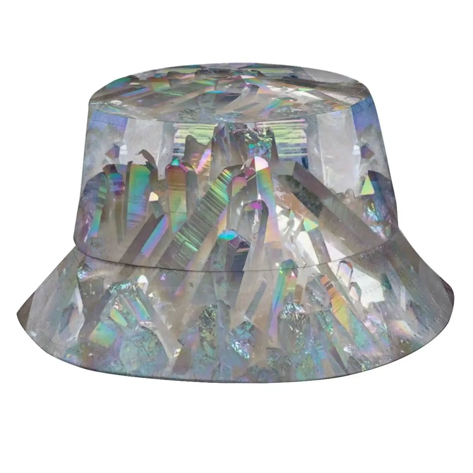 Rainbow Holographic Sun Cap Fisherman Hat Bucket Hats Rainbow Quartz Iridescent Holographic Hologram Balance Universe Pattern