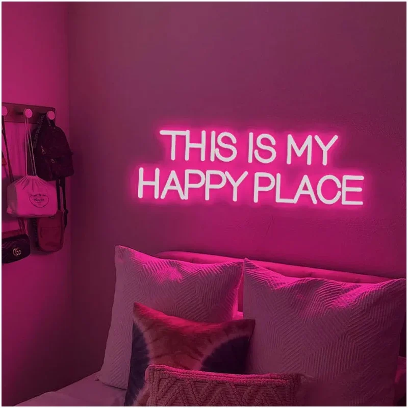 Custom This Is My Happy Place Neon Sign Led Light for Friends Bar Party Wedding Decor Bedroom Home Room Decoration Night Lamp