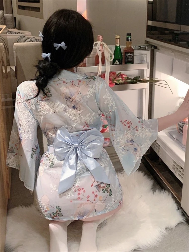 

Japanese Kimono Erotic Lingerie dress Yukata Kimono Traditional Bathrobe Pajamas Soft Silk Belt Lingerie Cosplay Erotic Costumes