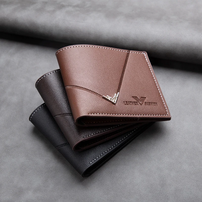 Men's Short PU Leather Causal Purses Male Folding Wallet Coin Business ID Cards Holder Slim Money Bag New Men PU Leather Wallet