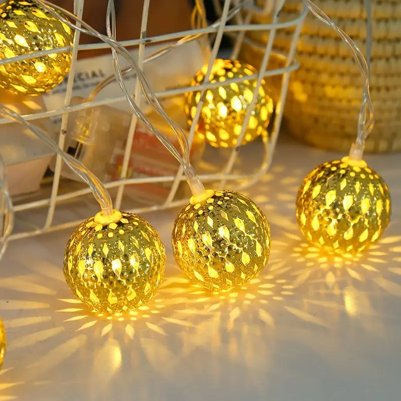 LED Moroccan ball solar hollow decorative lights, iron art round ball waterproof string lights, high brightness Energy conservat
