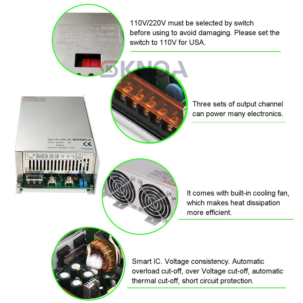 Регулируемый источник питания с цифровым дисплеем 1500 Вт 0-12 В 15 В 24 В 27 В 30 В 36 В 48 В 60 В 68 В 72 В 85 В 90 В 100 В 110 В 150 В 200 В AC-DC SMPS