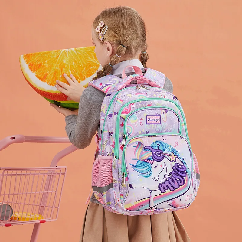 Unicórnio dos desenhos animados 3 peça conjunto sacos de escola para meninas crianças espaço mochila meninos dobrável ortopédico escola primária mochila