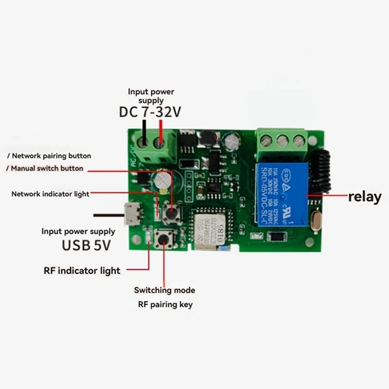 Smart Wireless Relay Module RF Remote Voice Control  Single-Channel Inching Self-Locking Smart Switch
