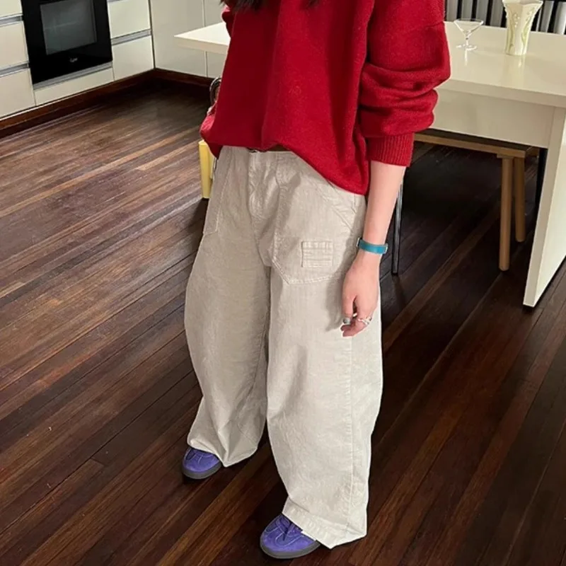 

Вельветовые прямые повседневные брюки в американском стиле ретро, женские осенне-зимние свободные широкие брюки