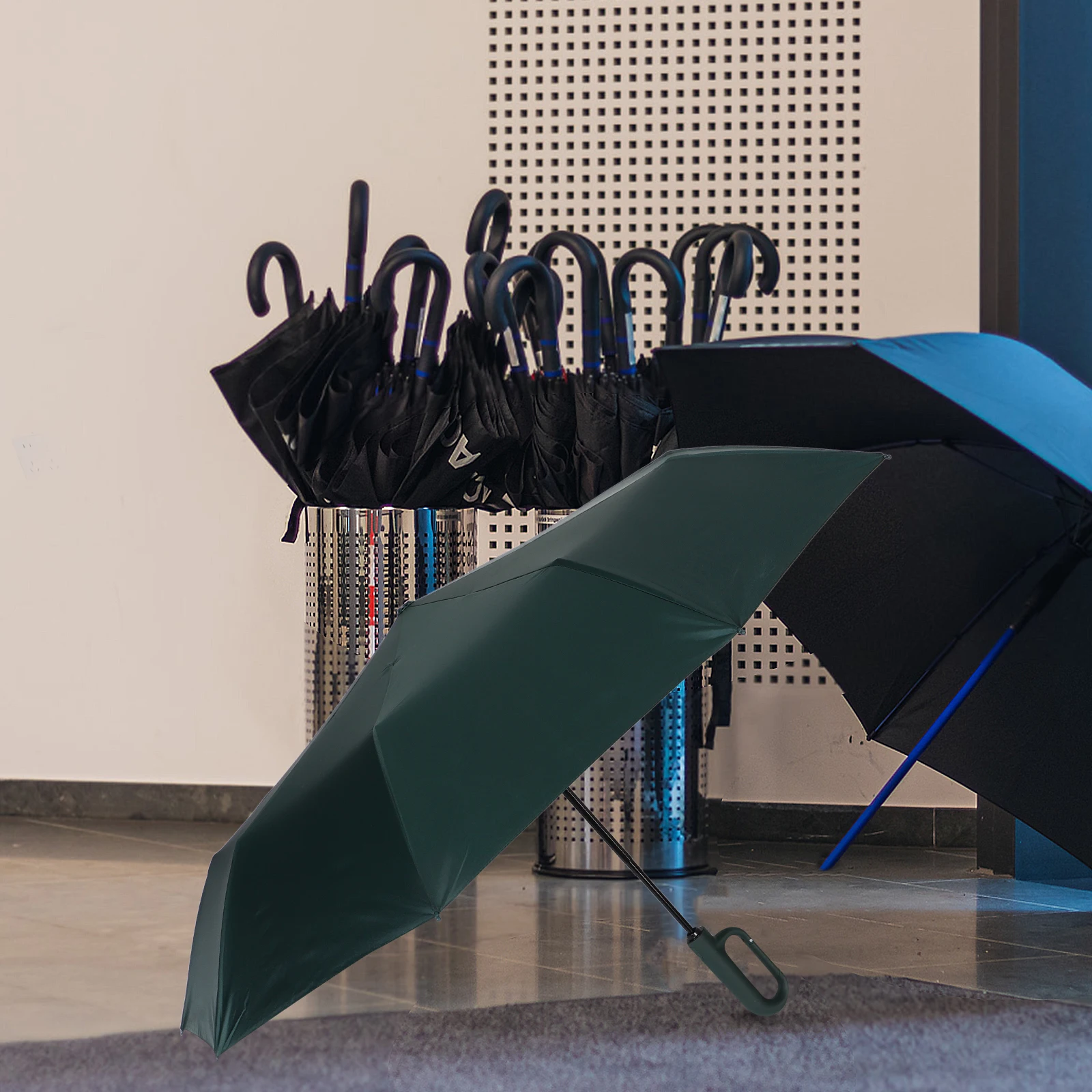 

Folding Umbrella 10 Bone Vinyl 3 Fold Auto Travel Rain Umbrella For Outdoor Small Portable Rain Parasol Steel Handle