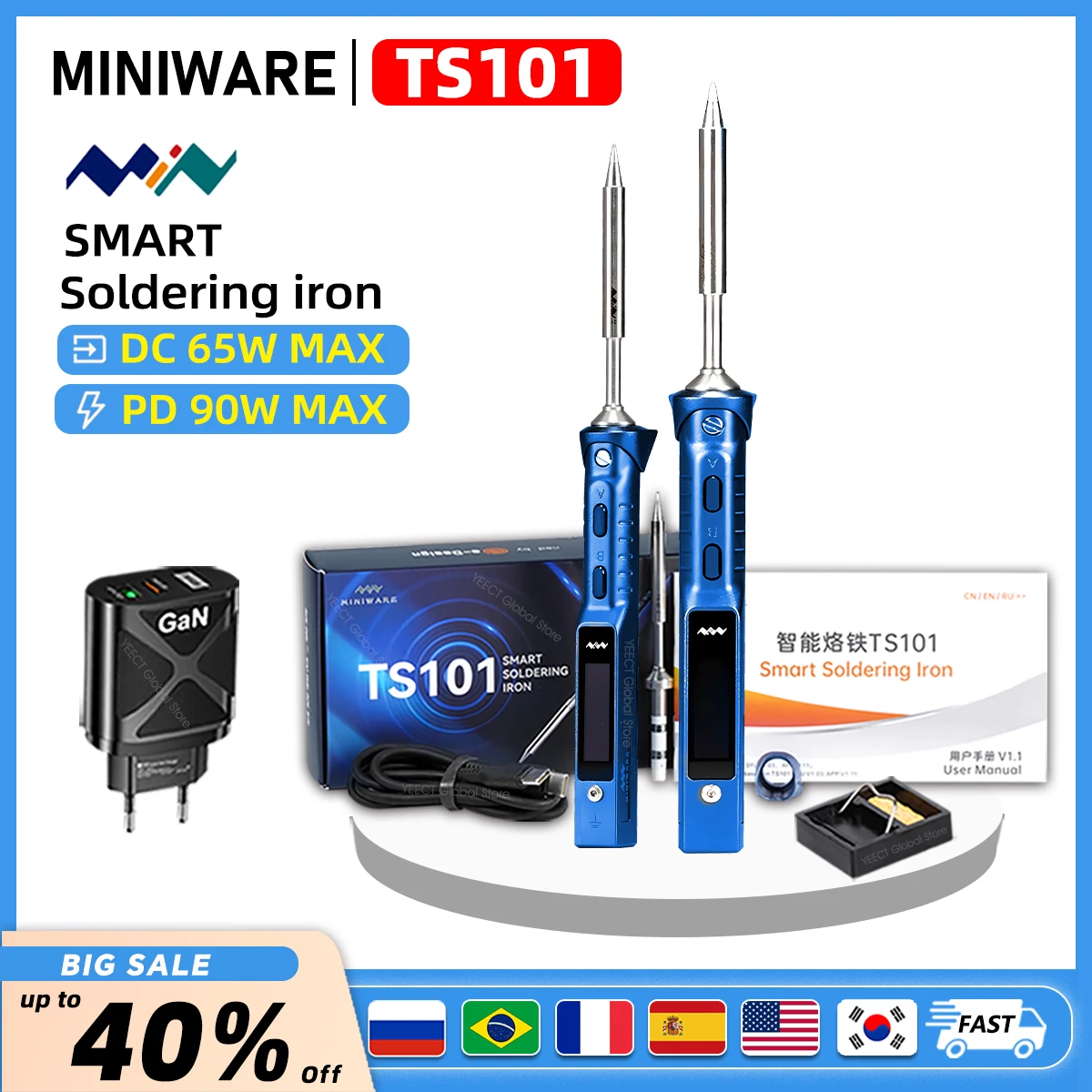 Blue Original TS101 Soldering Iron Electric 90W Temperature Adjustable TS 101 Mini Soldering Iron New TS100 Upgrade With PD Plug