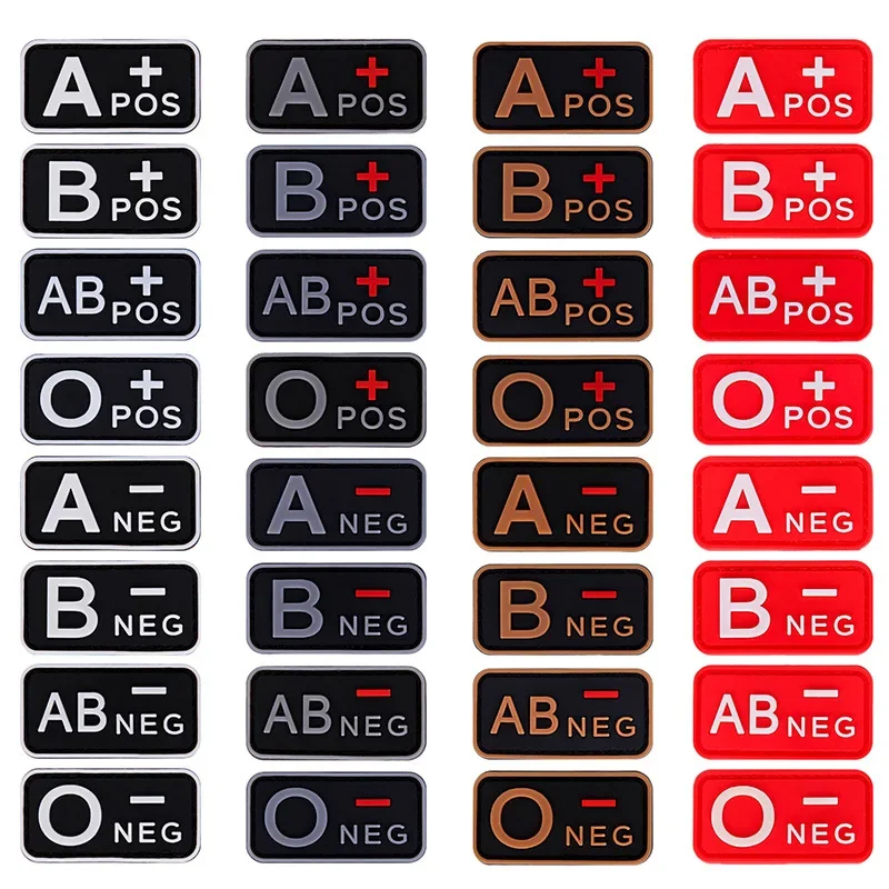 PVC Blood Group Patches Blood Types Hook Loop Sticker for Clothes Luminous Rubber Patch Tactical Arm Badge ABO Pos Neg Label Tag