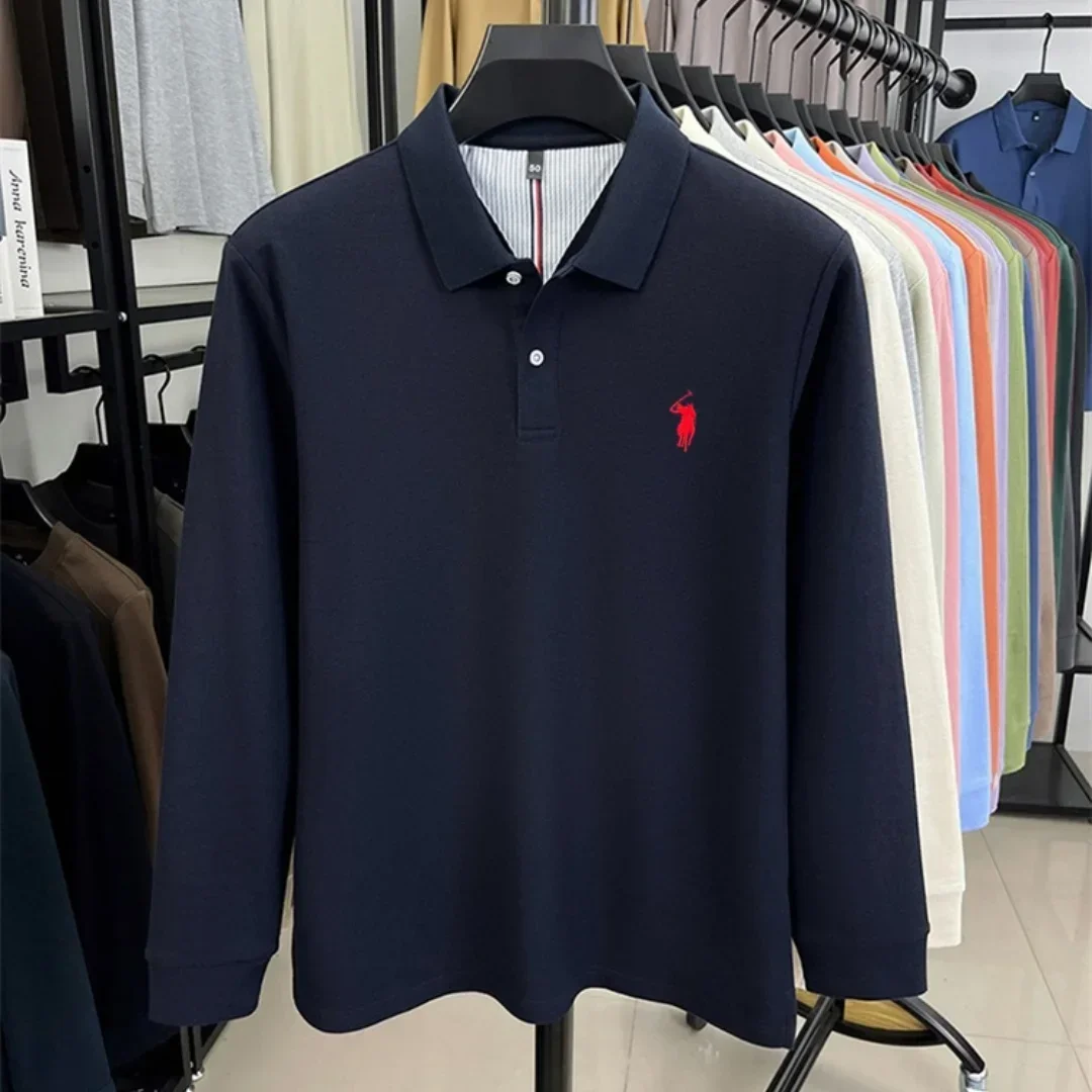 100 % reine Baumwolle, hochwertige Marke, Herren-Polohemd mit langen Ärmeln, Herbst-/Winterkollektion, modisches, luxuriöses Golfoberteil mit Stickerei, lässiges T-Shirt. – Detail 6